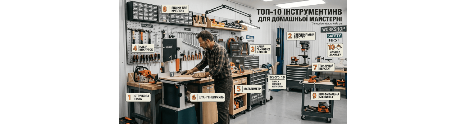 ТОП-10 інструментів для домашньої майстерні