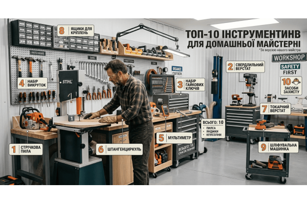 ТОП-10 інструментів для домашньої майстерні: що варто мати кожному господарю