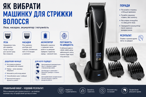 Як вибрати машинку для стрижки волосся: леза, насадки, акумулятор і потужність