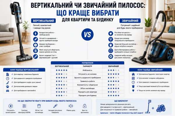 Вертикальний чи звичайний пилосос: що краще вибрати для квартири та будинку