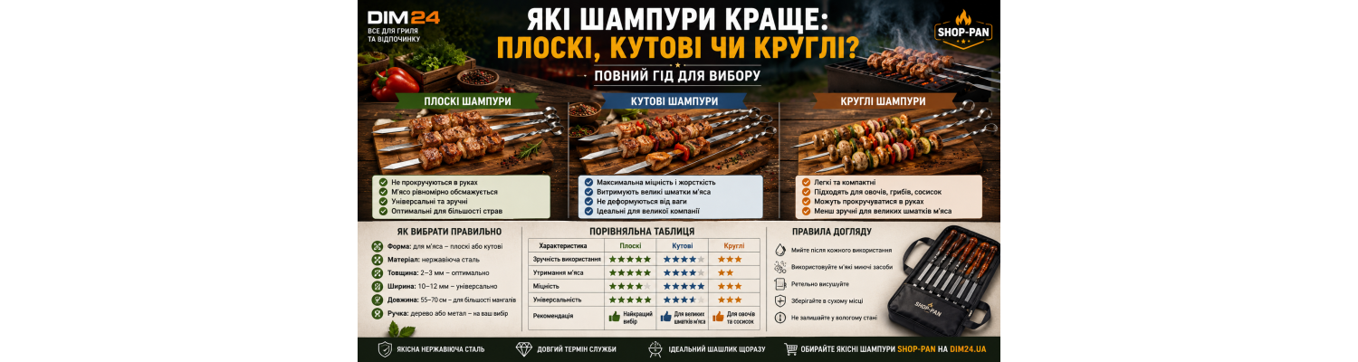 Як вибрати шампури: плоскі, кутові чи круглі?
