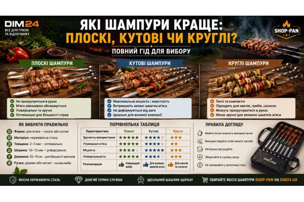 Як вибрати шампури: плоскі, кутові чи круглі? Повний посібник для вдалого вибору