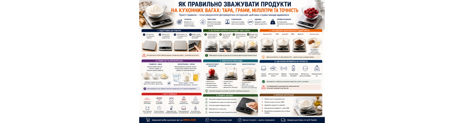 Як правильно зважувати продукти на кухонних вагах: тара, грами, мілілітри та точність