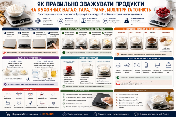 Як правильно зважувати продукти на кухонних вагах: тара, грами, мілілітри та точність