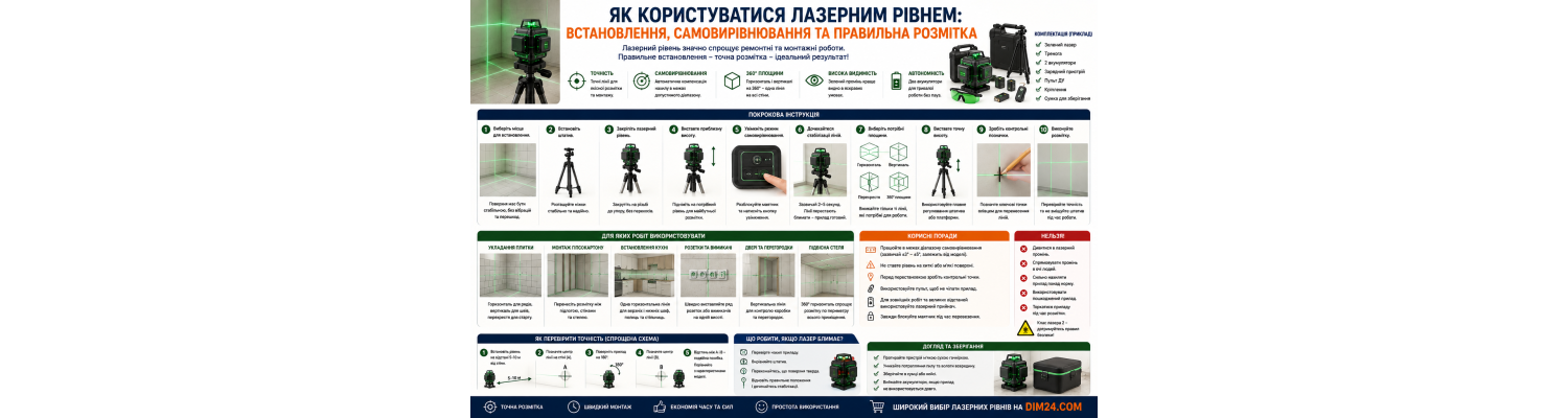 Як користуватися лазерним рівнем: встановлення, самовирівнювання та правильна розмітка