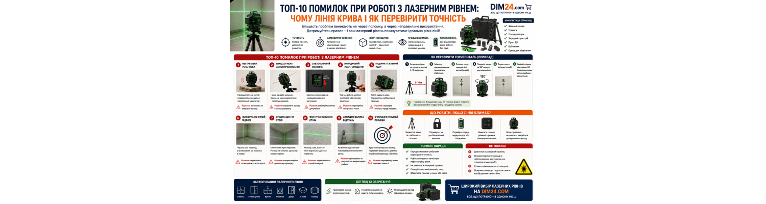 ТОП-10 помилок при роботі з лазерним рівнем: чому лінія крива і як перевірити точність