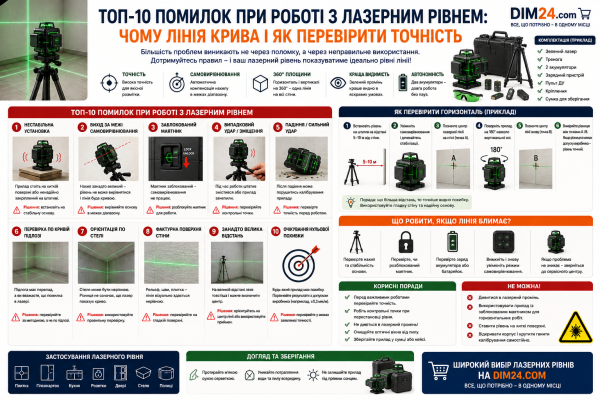 ТОП-10 помилок при роботі з лазерним рівнем: чому лінія крива і як перевірити точність