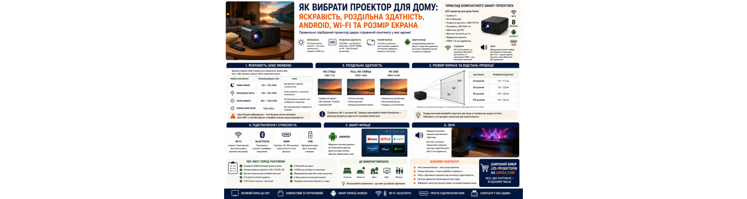 Як вибрати проектор для дому: яскравість, роздільна здатність, Android, Wi-Fi та розмір екрана