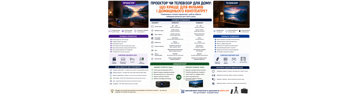 Проектор чи телевізор для дому: що краще для фільмів і домашнього кінотеатру?