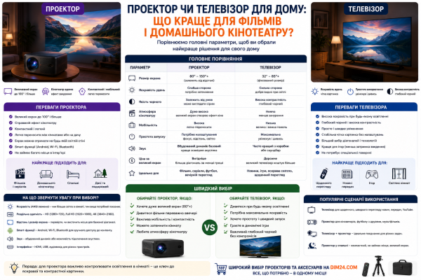 Проектор чи телевізор для дому: що краще для фільмів і домашнього кінотеатру?