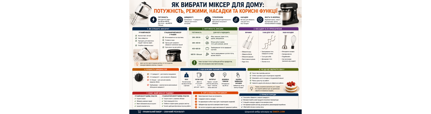 Як вибрати міксер для дому: потужність, режими, насадки та корисні функції