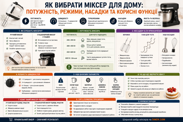 Як вибрати міксер для дому: потужність, режими, насадки та корисні функції
