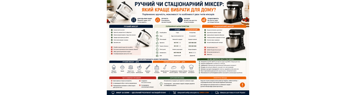 Ручний чи стаціонарний міксер: який краще вибрати для дому?