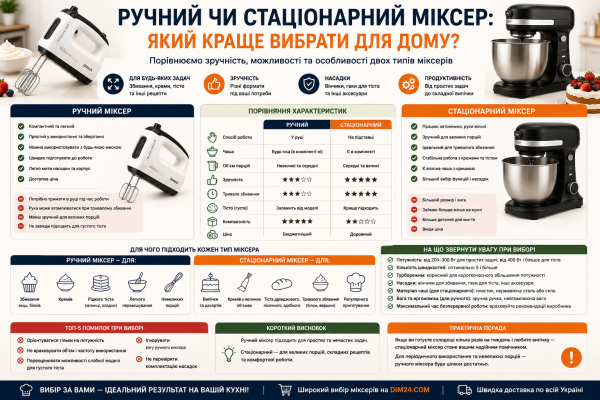 Ручний чи стаціонарний міксер: який краще вибрати для дому?