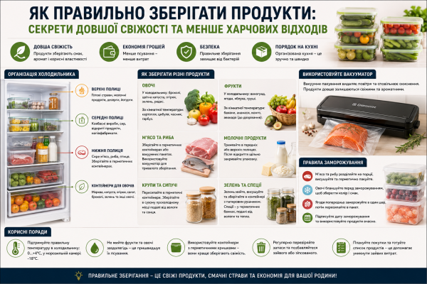 Як правильно зберігати продукти: секрети довшої свіжості та менше харчових відходів