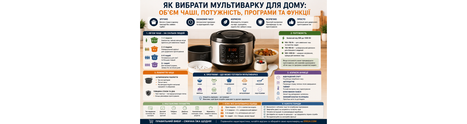 Як вибрати мультиварку для дому: об’єм чаші, потужність, програми та функції