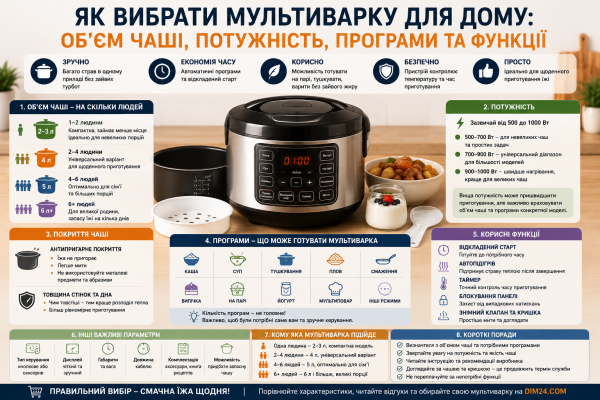 Як вибрати мультиварку для дому: об’єм чаші, потужність, програми та функції