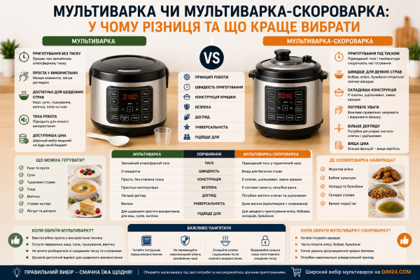 Мультиварка чи мультиварка-скороварка: у чому різниця та що краще вибрати