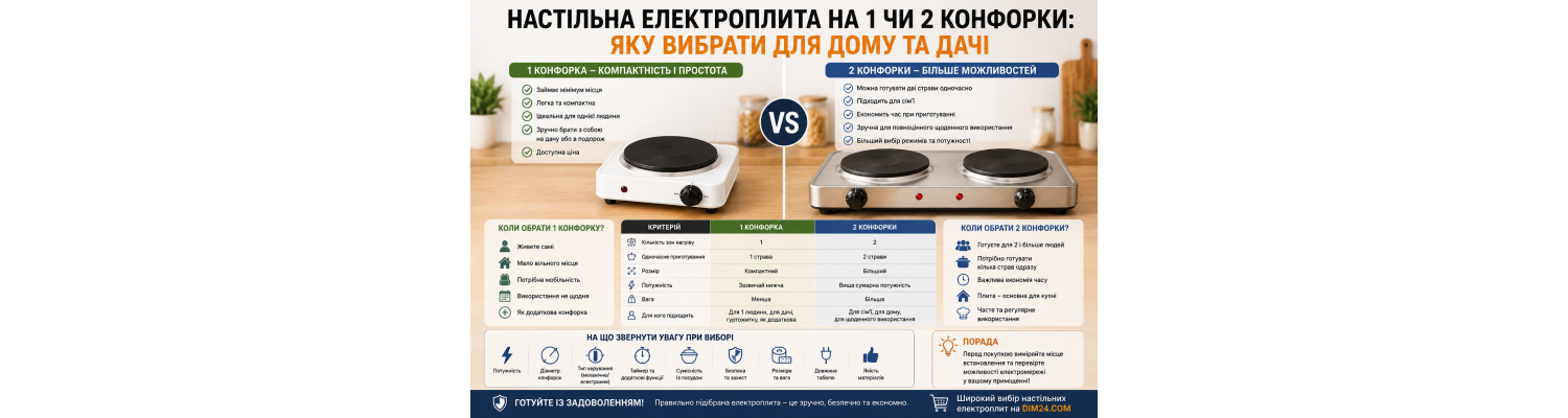 Настільна електроплита на 1 чи 2 конфорки: яку вибрати для дому та дачі