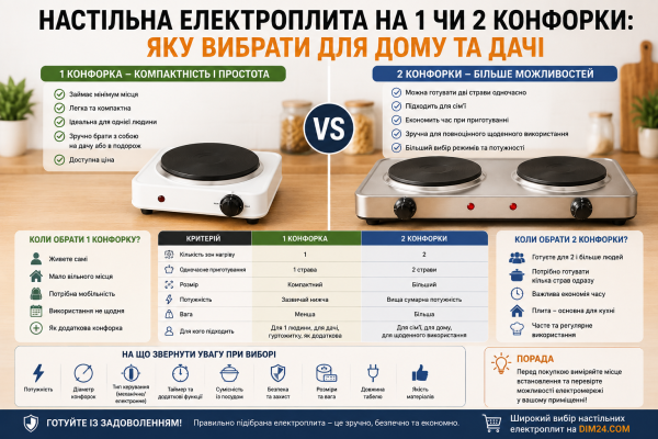 Настільна електроплита на 1 чи 2 конфорки: яку вибрати для дому та дачі