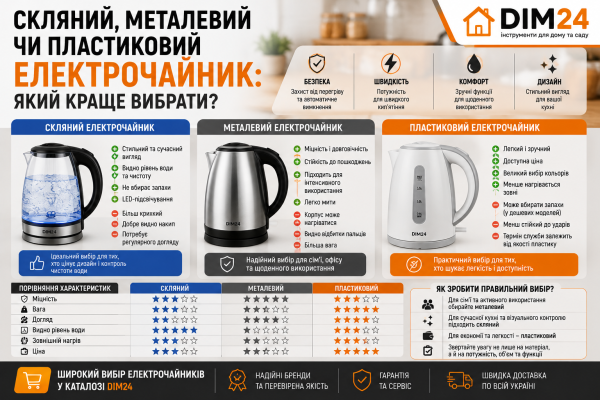 Скляний, металевий чи пластиковий електрочайник: який краще вибрати?