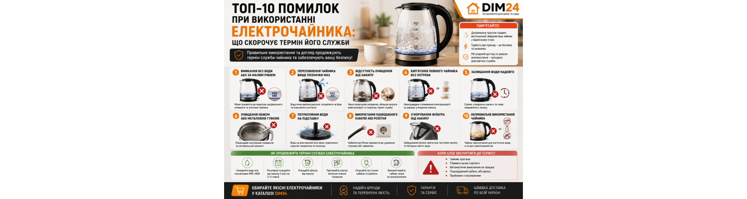 ТОП-10 помилок при використанні електрочайника