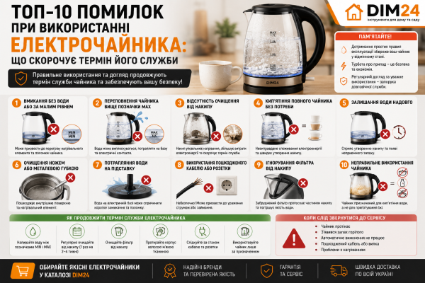 ТОП-10 помилок при використанні електрочайника: що скорочує термін його служби