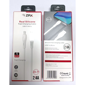 Кабель для зарядки ZPX ZX-71 USB–Micro, силиконовый, 2.4A, 1 м