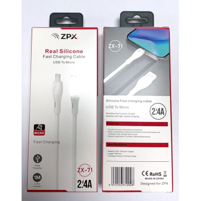 Кабель для зарядки ZPX ZX-71 USB–Micro, силиконовый, 2.4A, 1 м
