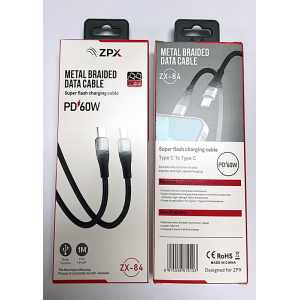 Кабель в оплётке ZPX ZX-84 Type-C – Type-C с поддержкой быстрой зарядки PD 60W