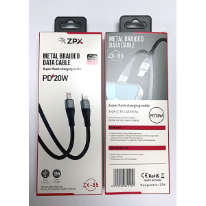 Кабель в оплётке ZPX ZX-85 Type-C – Lightning с поддержкой быстрой зарядки PD 20W