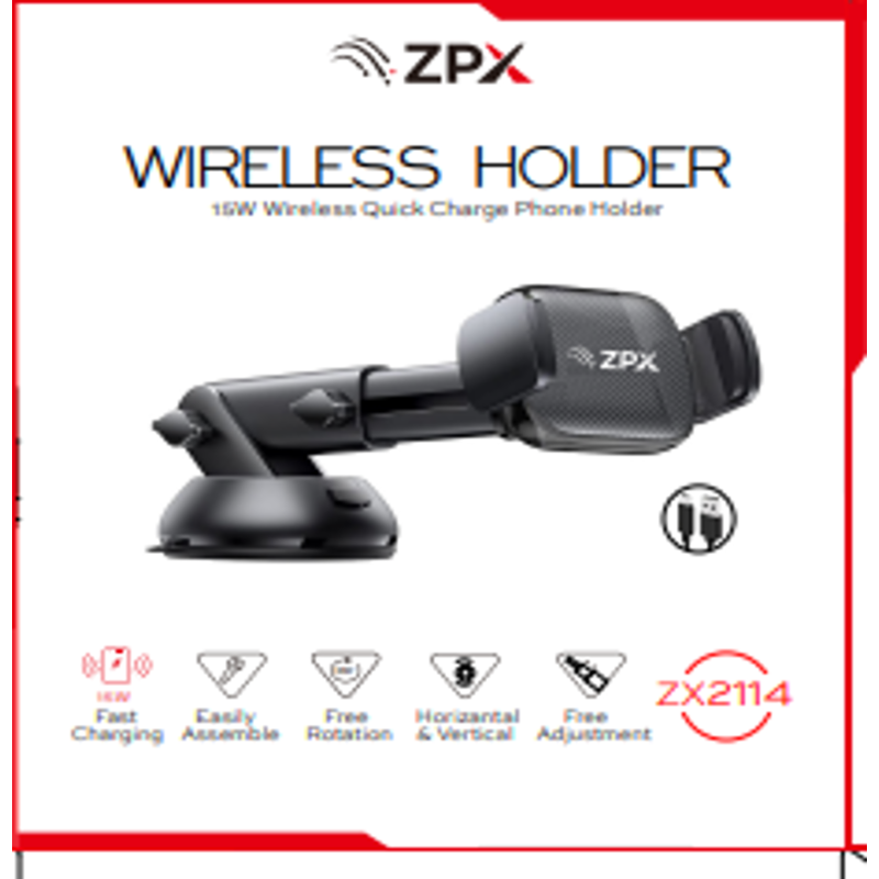 Автодержатель ZPX ZX2114 с беспроводной зарядкой 15W