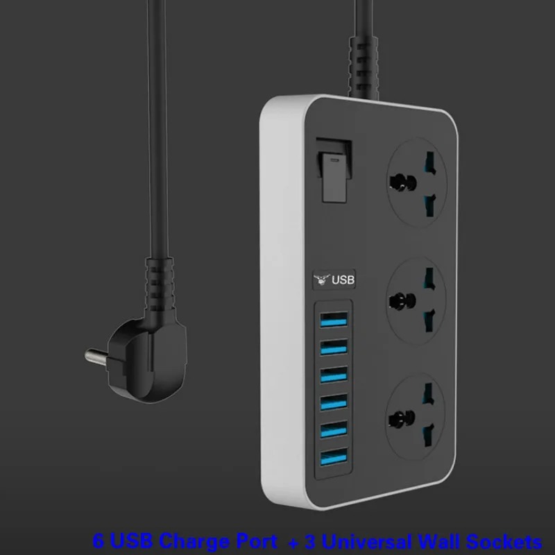 Сетевой фильтр (удлинитель) на 3 розетки и 6 USB AR-CP02