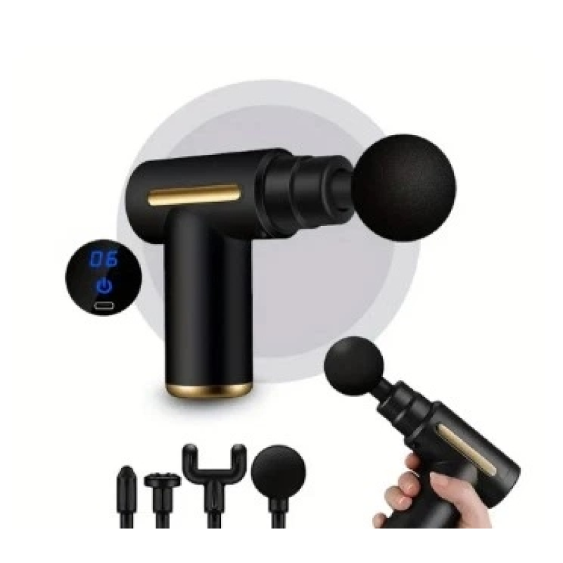 Массажёр ручной аккумуляторный Massage Gun, 6 скоростей, 4 насадки