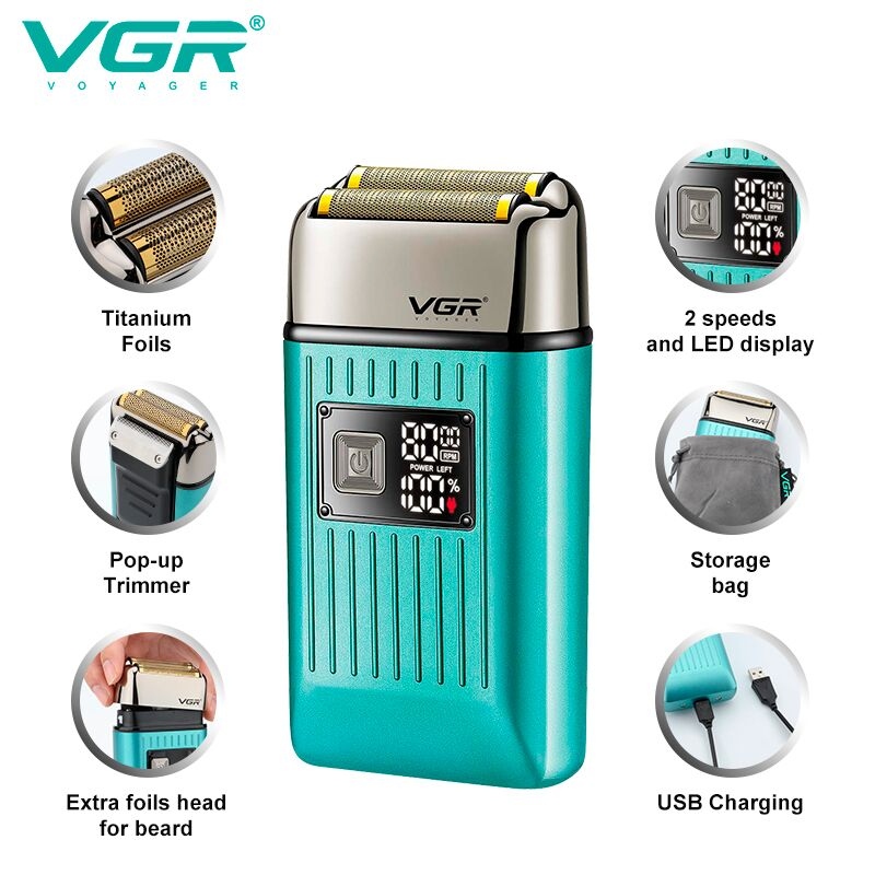 Электробритва-шейвер VGR V-357, двойное лезвие, выдвижной триммер, IPX5, LED-дисплей