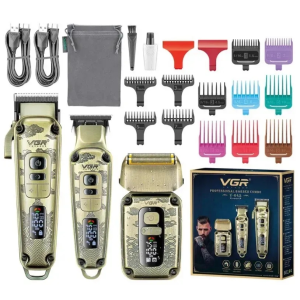 Набор для стрижки VGR V-642 Gold, машинка, триммер и шейвер, аккумуляторный
