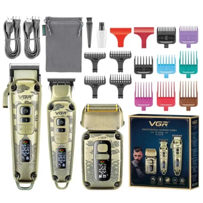 Набор для стрижки VGR V-642 Gold, машинка, триммер и шейвер, аккумуляторный