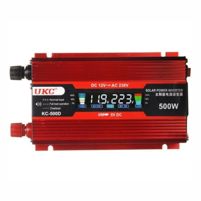 Преобразователь напряжения UKC KC-500D 12V → 230V, 500W, LCD, USB