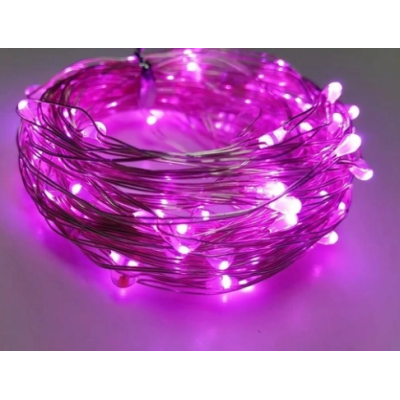 Гірлянда на батарейках + USB 10m 100 led Рожева 7289