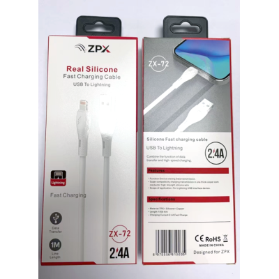 Кабель для заряджання ZPX ZX-72 USB-Lightning, силіконовий, 2.4A, 1 м