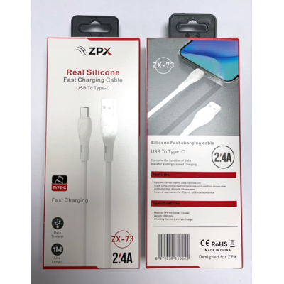 Кабель для заряджання ZPX ZX-73 USB-Type-C, силіконовий, 2.4A, 1 м