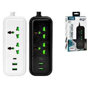 Мережевий фільтр-подовжувач T56 з 2 розетками, 2 USB та 1 Type-C (2 м)