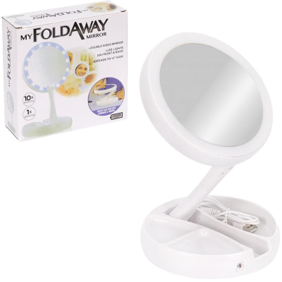 Дзеркало косметичне LED Mirror Light XJ-988, подвійне, з підсвічуванням, складне, USB/батарейки
