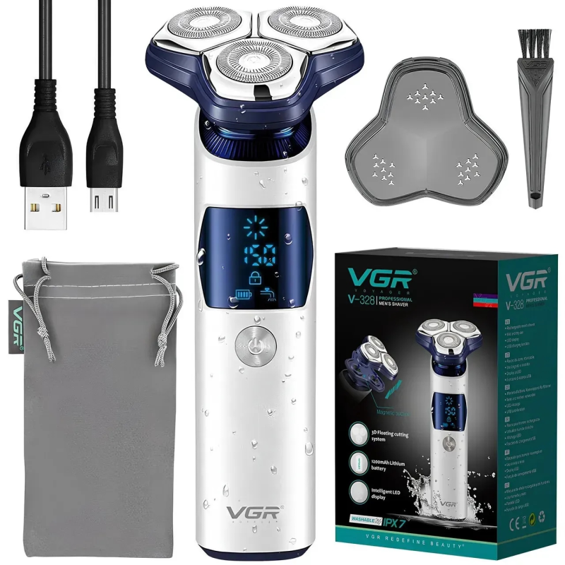 Електробритва VGR V-328, роторна, 3 плаваючі головки, IPX7, USB