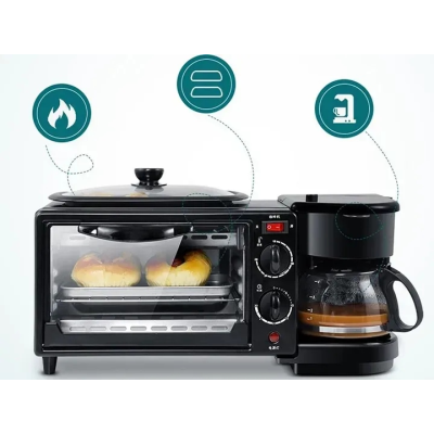 Багатофункціональна кухонна машина Domotec MS-5308B, 3 в 1, електрична піч, гриль та кавоварка