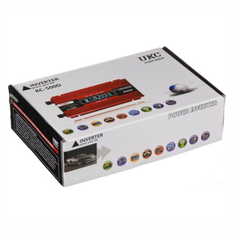 Перетворювач напруги UKC KC-500D 12V → 230V, 500W, LCD, USB