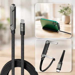 Кабель Type-C 2-в-1, 240 Вт, 6 А, 1,5 м, з підставкою для смартфона