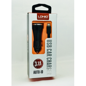 Автомобільний зарядний пристрій LDNIO DL-C23 (3.1A/2 USB порти + кабель для iPhone)