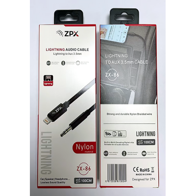 Кабель в оплётке ZPX ZX-86 Lightning – AUX 3.5 мм для передачи аудио Hi-Fi