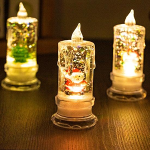 Ночник «Рождественская свеча с фигурками» (14 см, LED Crystal Candle)